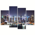 New York Hudson River Canvas Wall Art/modern City Night Canvas Prints/4 Panel Canvas Artwork Wholesale